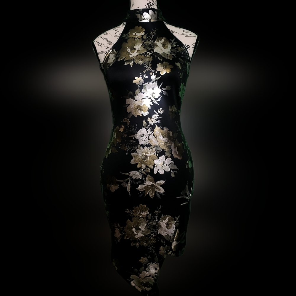 Foil Floral Asymetrical Cocktail Dress